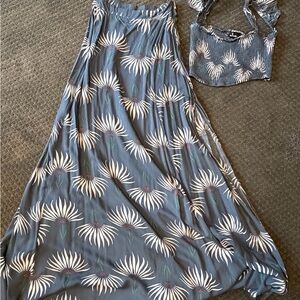 2 piece set Floral Blue Maxi Skirt